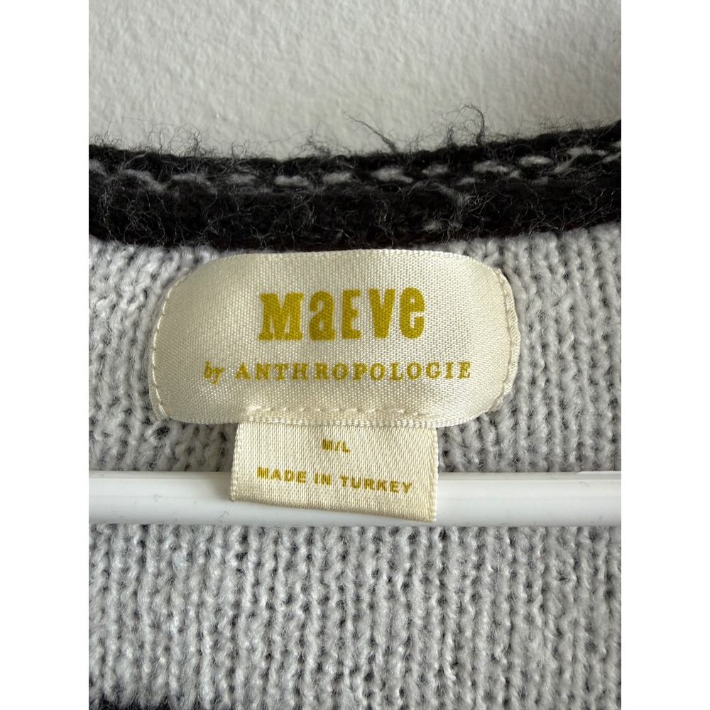 Maeve Anthropologie Polka Dot Open Front Cardigan Black White Oversized M/L - Picture 4 of 5